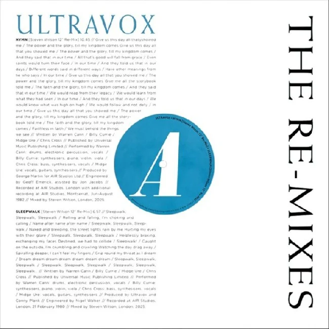 Ultravox - The Re-Mixes (Clear Vinyl w/ Paper Inners & Sticker LP)