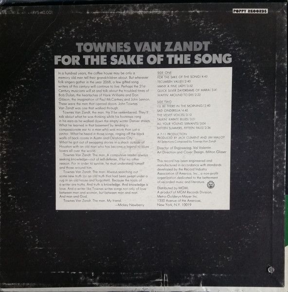 USED - Townes Van Zandt - For The Sake Of The Song - Image 2